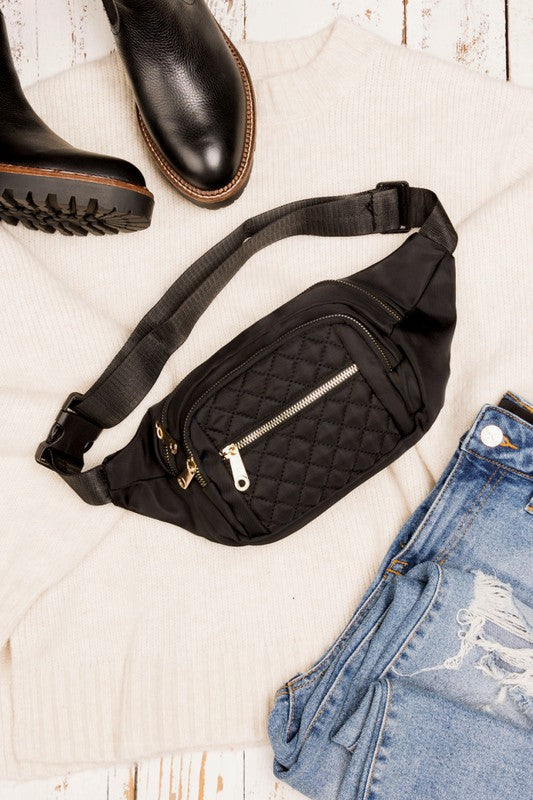 Black quilted belt bag/sling bag – Trendy Tags Boutique